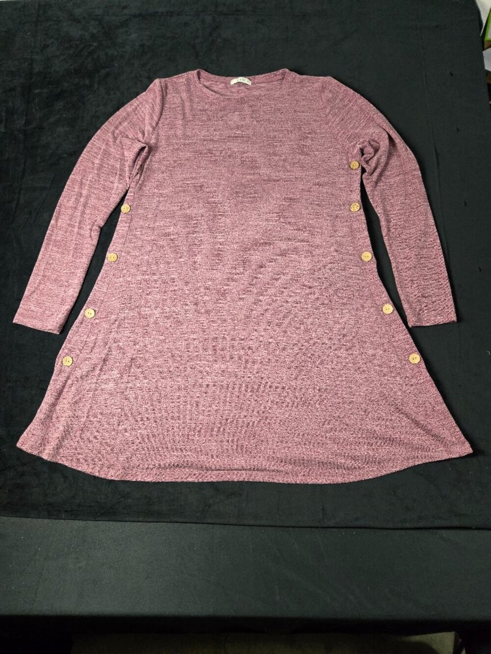 UVN Women's Large Burgundy Marled Knit Tunic Dress Side Buttons